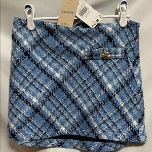 Mango Blue and White Plaid Mini Skirt